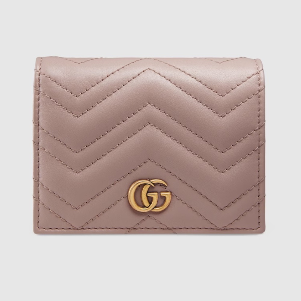 GUCCI GG MARMONT CARD CASE WALLET DUSTY PINK LEATHER